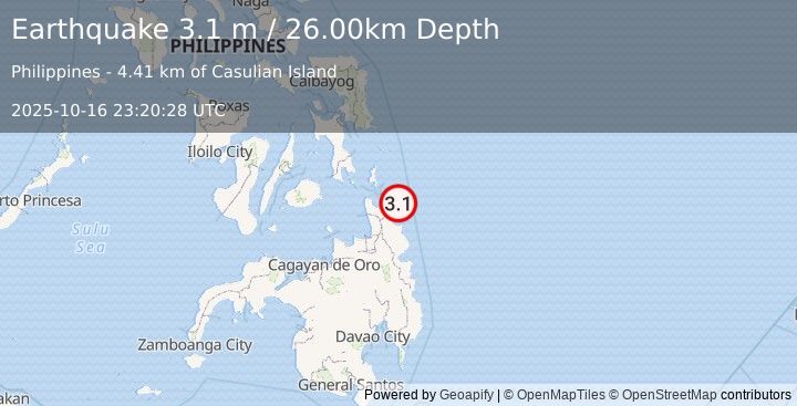 Earthquake MINDANAO, PHILIPPINES (3.1 m) (2025-10-16 23:20:28 UTC)