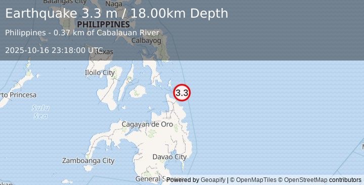 Earthquake MINDANAO, PHILIPPINES (3.3 m) (2025-10-16 23:18:00 UTC)