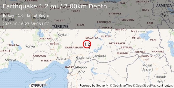 Earthquake CENTRAL TURKEY (1.2 ml) (2025-10-16 23:38:06 UTC)