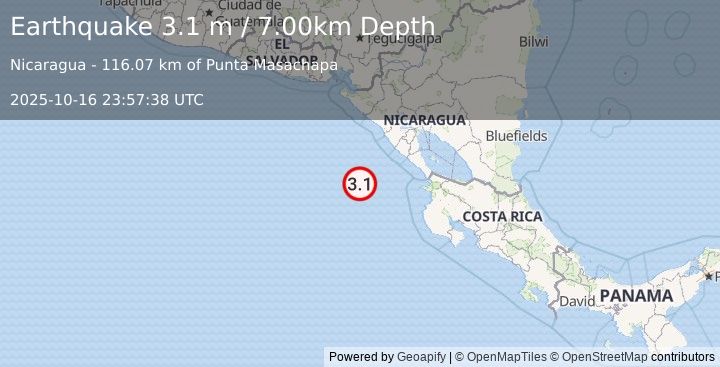 Earthquake OFF COAST OF COSTA RICA (3.1 m) (2025-10-16 23:57:38 UTC)