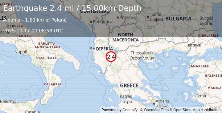 Earthquake ALBANIA (2.4 ml) (2025-10-17 00:08:58 UTC)