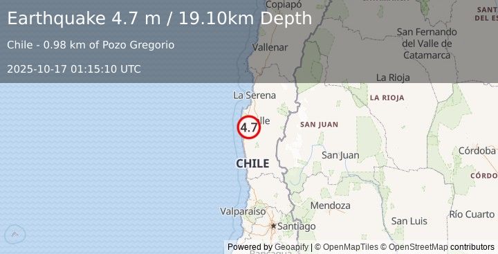Earthquake COQUIMBO, CHILE (4.6 m) (2025-10-17 01:15:14 UTC)