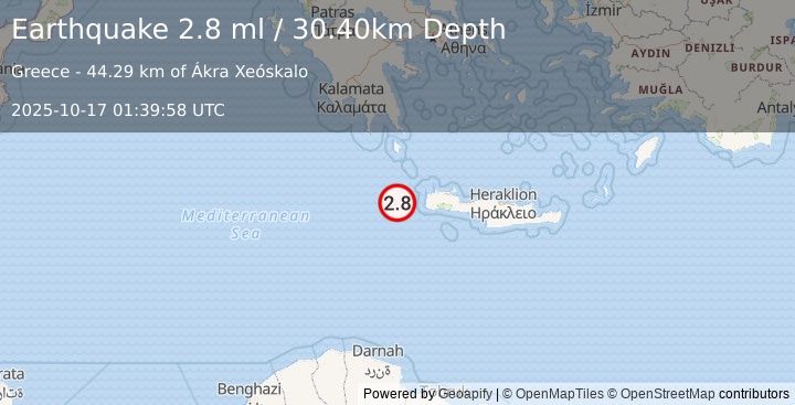 Earthquake CRETE, GREECE (2.8 ml) (2025-10-17 01:39:58 UTC)