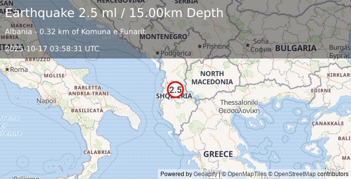 Earthquake ALBANIA (2.5 ml) (2025-10-17 03:58:31 UTC)