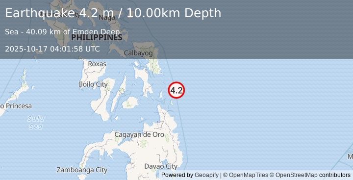 Earthquake PHILIPPINE ISLANDS REGION (4.2 m) (2025-10-17 04:01:58 UTC)