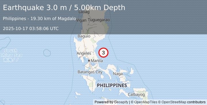 Earthquake PHILIPPINE ISLANDS REGION (3.0 m) (2025-10-17 03:58:06 UTC)