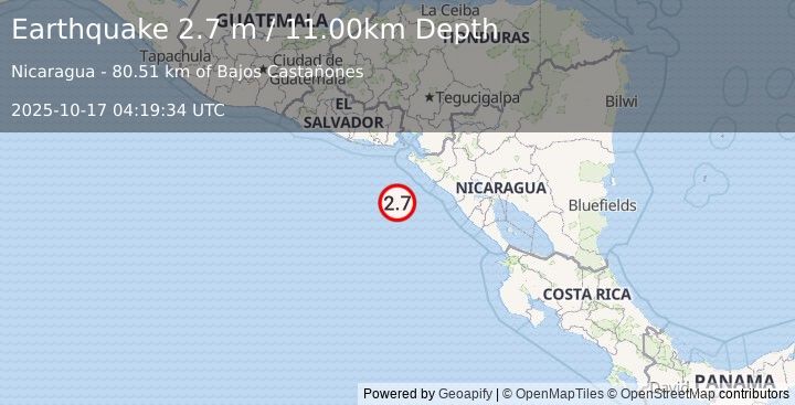 Earthquake NEAR COAST OF NICARAGUA (2.7 m) (2025-10-17 04:19:34 UTC)