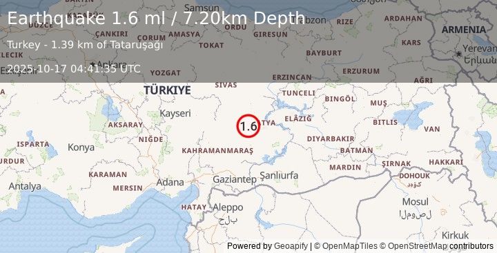 Earthquake CENTRAL TURKEY (1.6 ml) (2025-10-17 04:41:35 UTC)