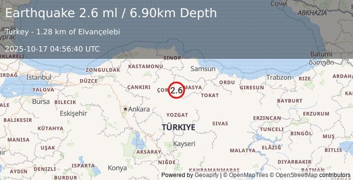 Earthquake CENTRAL TURKEY (2.6 ml) (2025-10-17 04:56:40 UTC)