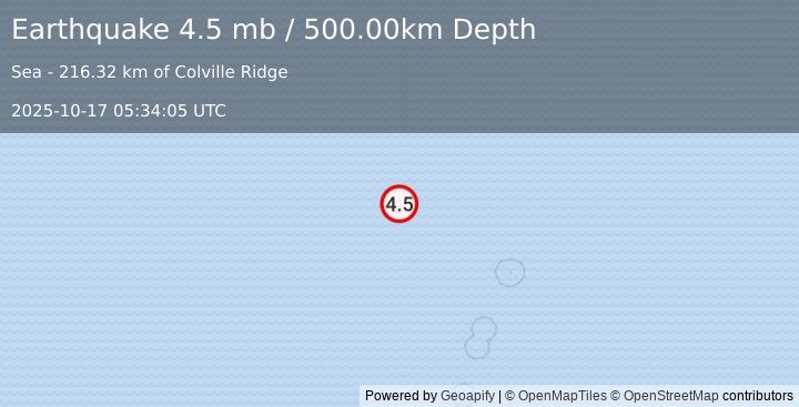 Earthquake KERMADEC ISLANDS REGION (4.5 mb) (2025-10-17 05:34:05 UTC)
