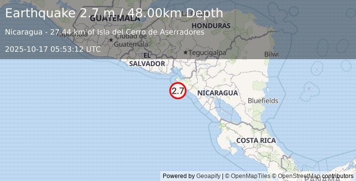 Earthquake NEAR COAST OF NICARAGUA (2.7 m) (2025-10-17 05:53:12 UTC)