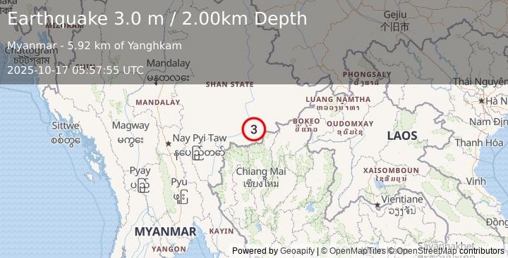 Earthquake MYANMAR (3.0 m) (2025-10-17 05:57:55 UTC)