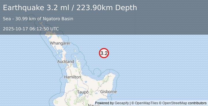Earthquake OFF E. COAST OF N. ISLAND, N.Z. (3.2 ml) (2025-10-17 06:12:50 UTC)