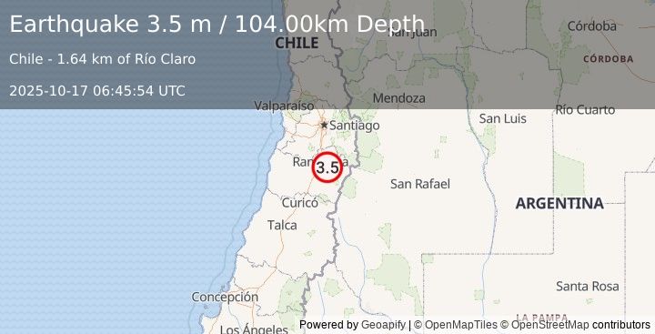 Earthquake LIBERTADOR O'HIGGINS, CHILE (3.5 ml) (2025-10-17 06:45:53 UTC)