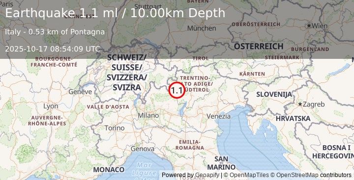 Earthquake NORTHERN ITALY (1.1 ml) (2025-10-17 08:54:09 UTC)
