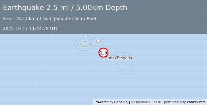 Earthquake AZORES ISLANDS, PORTUGAL (2.5 ml) (2025-10-17 11:44:28 UTC)