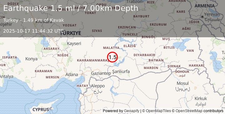 Earthquake EASTERN TURKEY (1.5 ml) (2025-10-17 11:44:32 UTC)