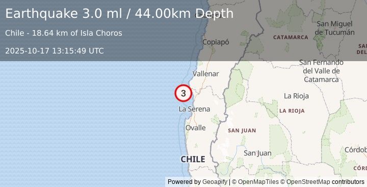 Earthquake OFFSHORE COQUIMBO, CHILE (3.0 ml) (2025-10-17 13:15:49 UTC)