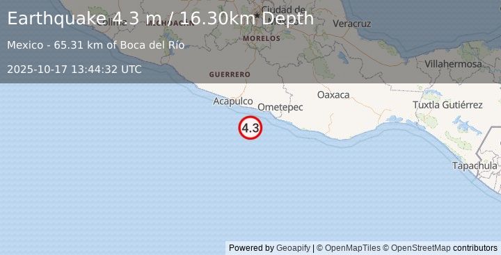 Earthquake OFFSHORE GUERRERO, MEXICO (4.3 m) (2025-10-17 13:44:32 UTC)