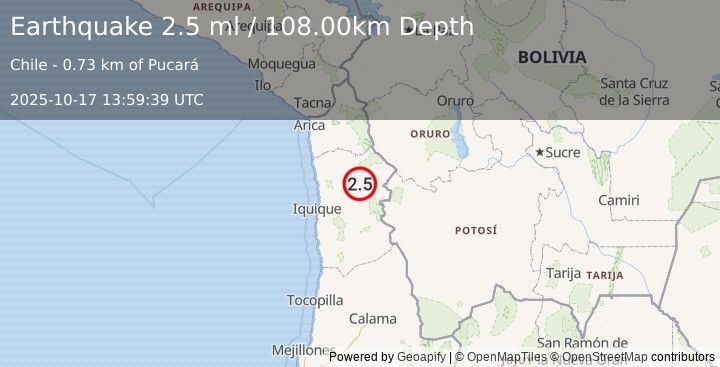 Earthquake TARAPACA, CHILE (2.5 ml) (2025-10-17 13:59:39 UTC)