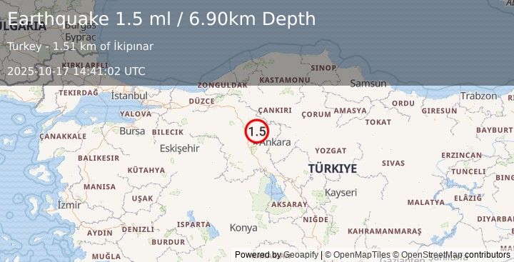 Earthquake CENTRAL TURKEY (1.5 ml) (2025-10-17 14:41:02 UTC)