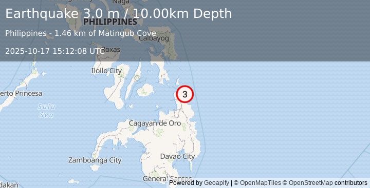 Earthquake MINDANAO, PHILIPPINES (3.0 m) (2025-10-17 15:12:08 UTC)