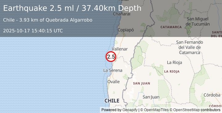 Earthquake ATACAMA, CHILE (2.5 ml) (2025-10-17 15:40:15 UTC)
