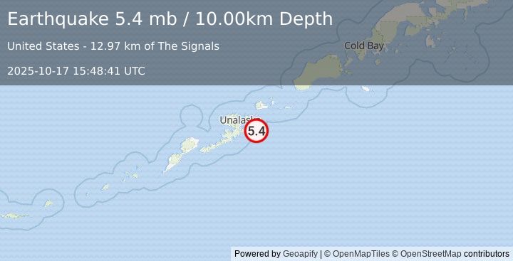 Earthquake FOX ISLANDS, ALEUTIAN ISLANDS (5.1 mw) (2025-10-17 15:48:48 UTC)
