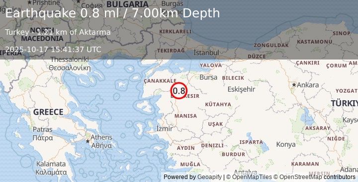 Earthquake WESTERN TURKEY (0.8 ml) (2025-10-17 15:41:37 UTC)
