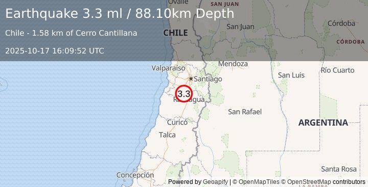 Earthquake REGION METROPOLITANA, CHILE (3.3 ml) (2025-10-17 16:09:52 UTC)