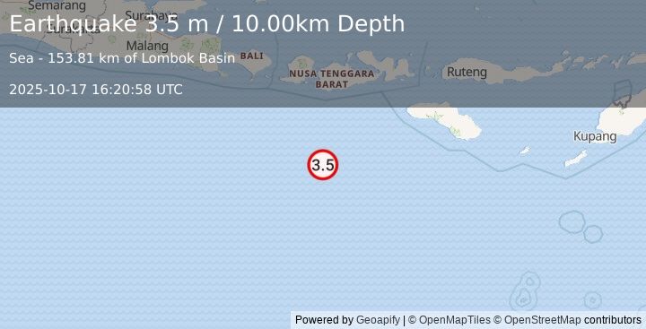Earthquake SOUTH OF LOMBOK, INDONESIA (3.5 m) (2025-10-17 16:20:58 UTC)