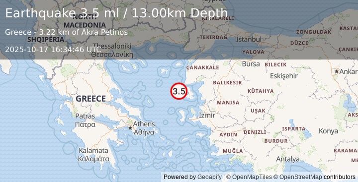 Earthquake AEGEAN SEA (3.5 ml) (2025-10-17 16:34:46 UTC)