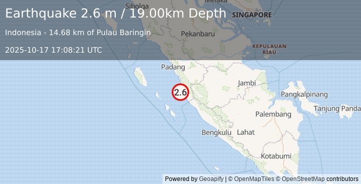 Earthquake KEP. MENTAWAI REGION, INDONESIA (2.6 m) (2025-10-17 17:08:21 UTC)