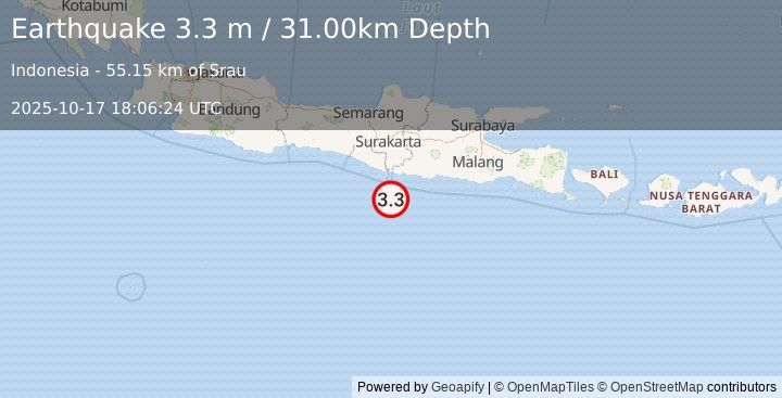 Earthquake JAVA, INDONESIA (3.3 m) (2025-10-17 18:06:24 UTC)