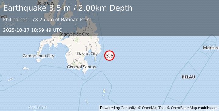 Earthquake PHILIPPINE ISLANDS REGION (3.5 m) (2025-10-17 18:59:49 UTC)