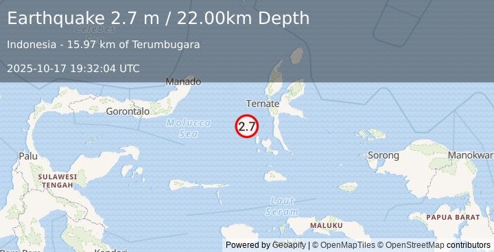 Earthquake MOLUCCA SEA (2.7 m) (2025-10-17 19:32:04 UTC)