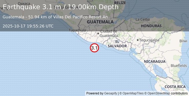Earthquake OFFSHORE GUATEMALA (3.1 m) (2025-10-17 19:55:26 UTC)
