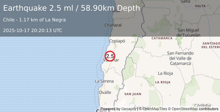 Earthquake ATACAMA, CHILE (2.5 ml) (2025-10-17 20:20:13 UTC)