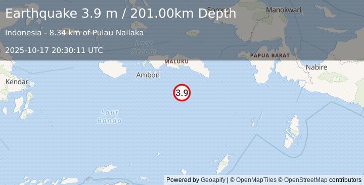 Earthquake BANDA SEA (3.9 m) (2025-10-17 20:30:11 UTC)