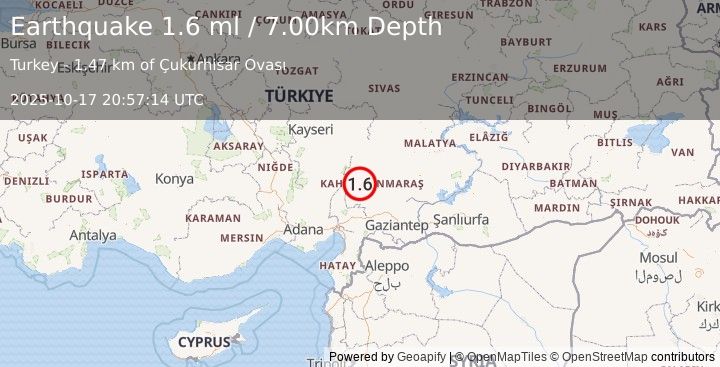 Earthquake CENTRAL TURKEY (1.6 ml) (2025-10-17 20:57:15 UTC)