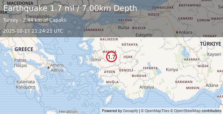 Earthquake WESTERN TURKEY (1.7 ml) (2025-10-17 21:24:21 UTC)