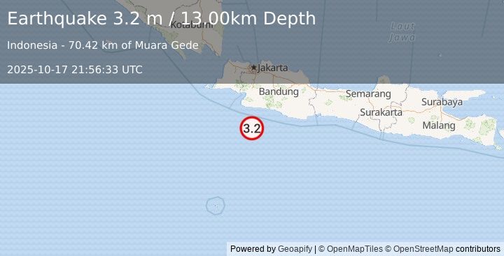 Earthquake SOUTH OF JAVA, INDONESIA (3.2 m) (2025-10-17 21:56:33 UTC)