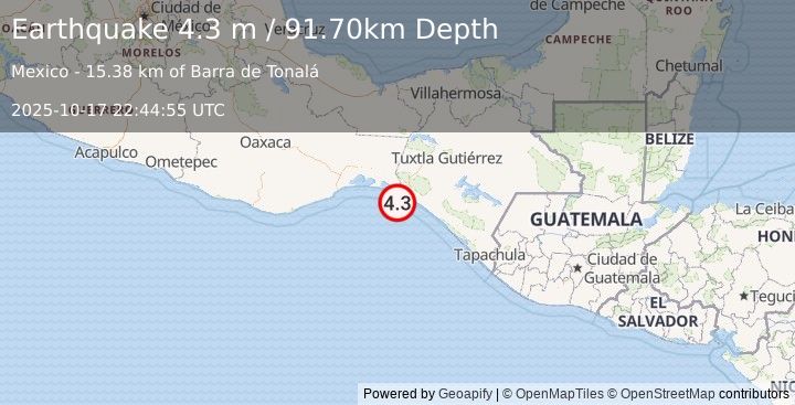 Earthquake OFFSHORE CHIAPAS, MEXICO (4.3 m) (2025-10-17 22:44:55 UTC)