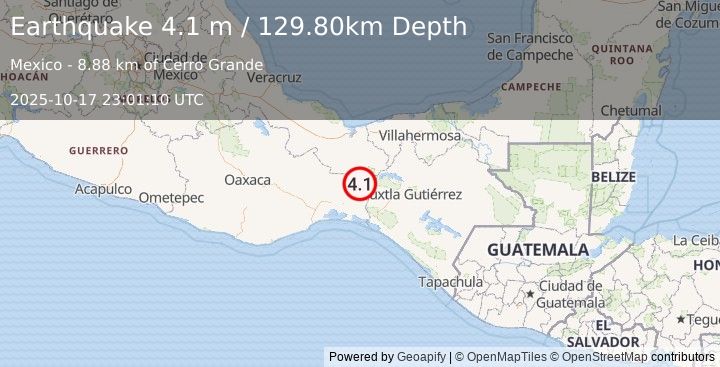 Earthquake OAXACA, MEXICO (4.1 m) (2025-10-17 23:01:10 UTC)