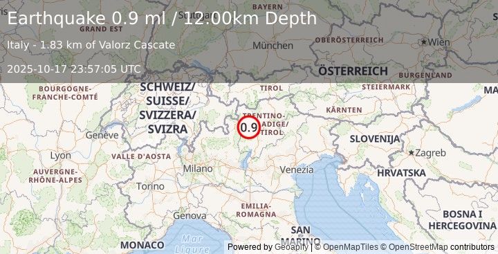 Earthquake NORTHERN ITALY (0.9 ml) (2025-10-17 23:57:05 UTC)