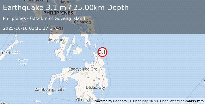 Earthquake MINDANAO, PHILIPPINES (3.1 m) (2025-10-18 01:11:27 UTC)