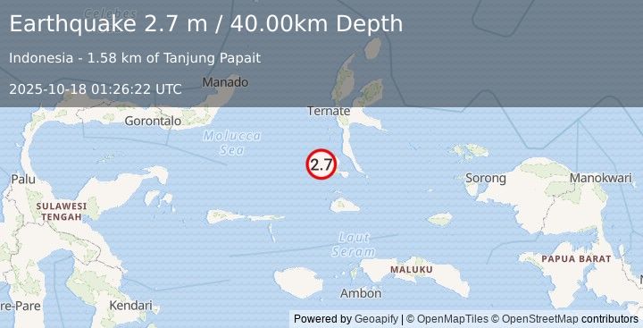 Earthquake HALMAHERA, INDONESIA (2.7 m) (2025-10-18 01:26:22 UTC)