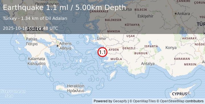 Earthquake WESTERN TURKEY (1.1 ml) (2025-10-18 01:19:48 UTC)