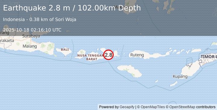 Earthquake SUMBAWA REGION, INDONESIA (2.8 m) (2025-10-18 02:16:10 UTC)