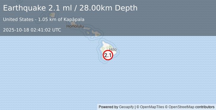 Earthquake ISLAND OF HAWAII, HAWAII (2.1 ml) (2025-10-18 02:41:02 UTC)